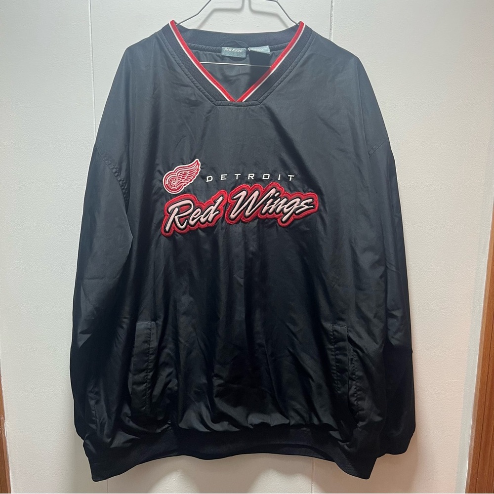 Detroit Red Wings Pro Edge Black V-Neck Windbreaker w/ Pockets Size XL